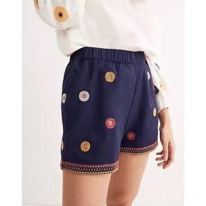 Madewell Embroidered Pull-On Shorts‎ Size XS Navy Blue Medallion Print